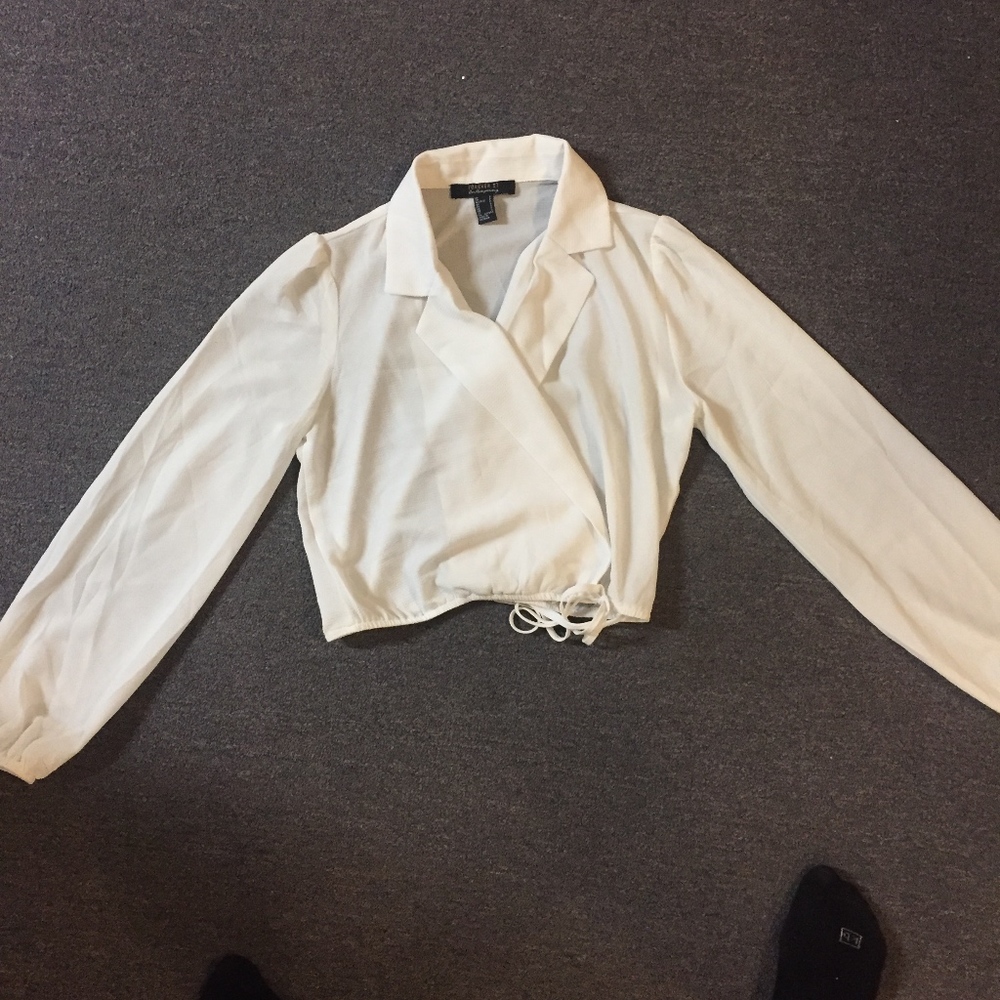 White wrap crop blouse